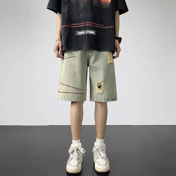 Torn Breeze Slim Denim Shorts