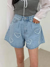 Heartbeat Embroidery Denim Shorts