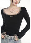 Long Knit Sheath Black Sexy T-Shirt