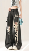 Black Strap Torn Wide Denim