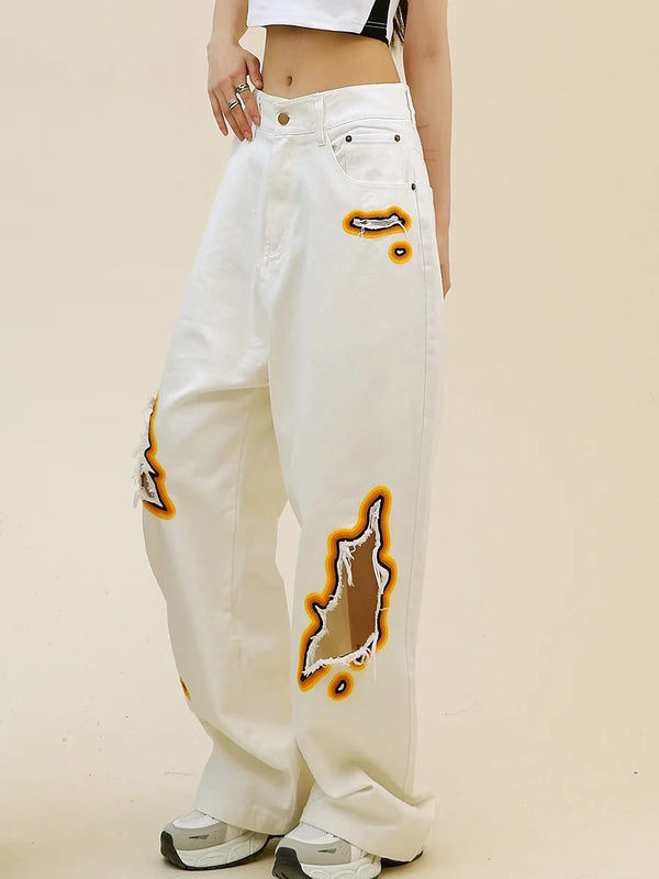Womens Classic Flame Relaxed Torn Denim