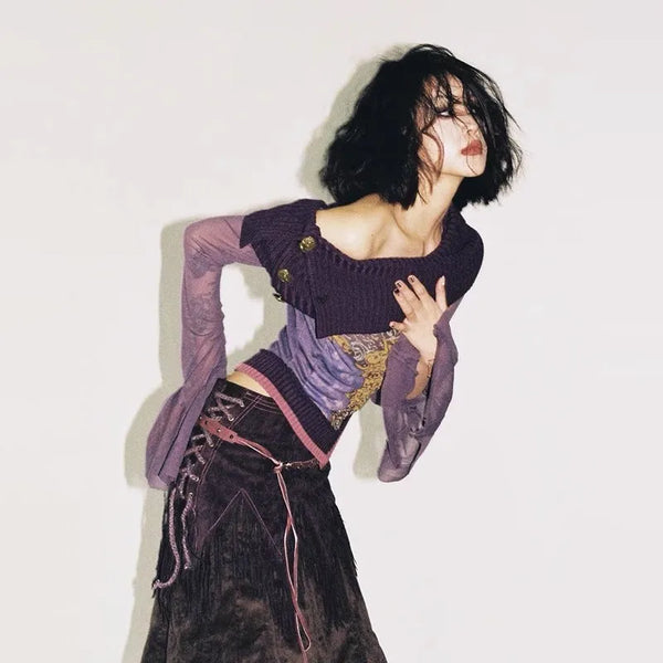 New-Millennium Nihon-Style Off Shoulder Knitted T-Shirt