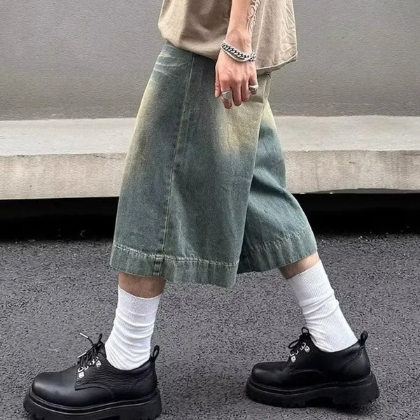 Western Style Urban Beat Wide Leg Denim Shorts alternatif görünüm