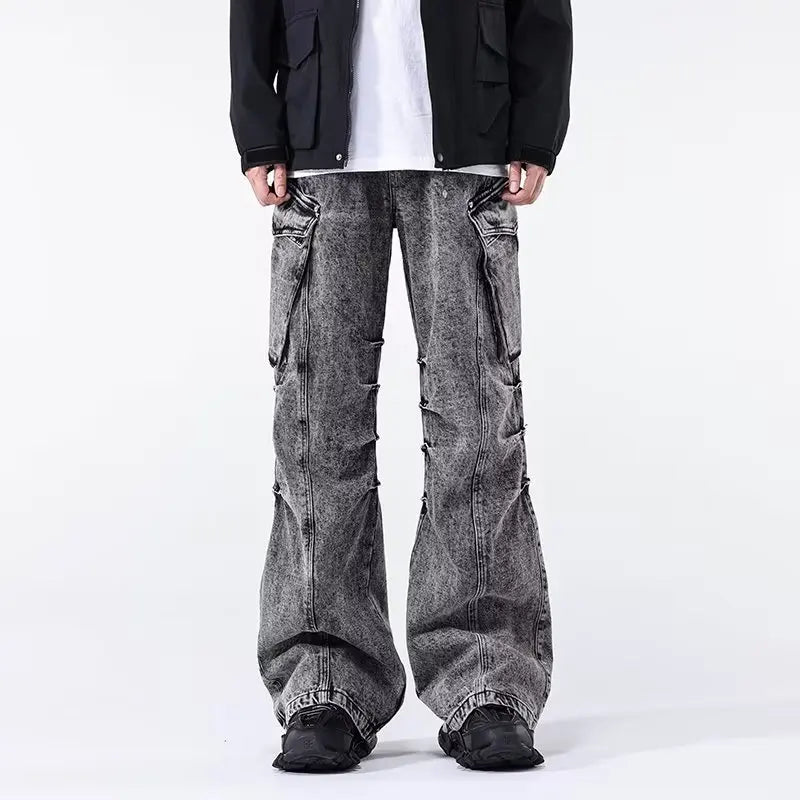 Minimal Look Gray Pintuck Utility Denim