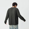 Bar-Print Notch Neck Laid-Back Long Sleeve T-Shirt