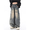 Women Cute Modern High-Rise Bell Leg Blue Denim