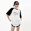 Washed-Out Relaxed-Cut Cartoon Print Round T-Shirt