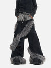Luxury Double Waisted Fur Mosaic Torn Denim