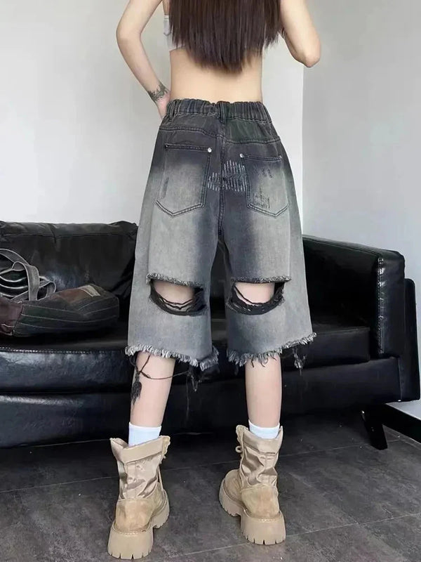 Women Western Style Timeless Ombre Denim Shorts alternatif görünüm