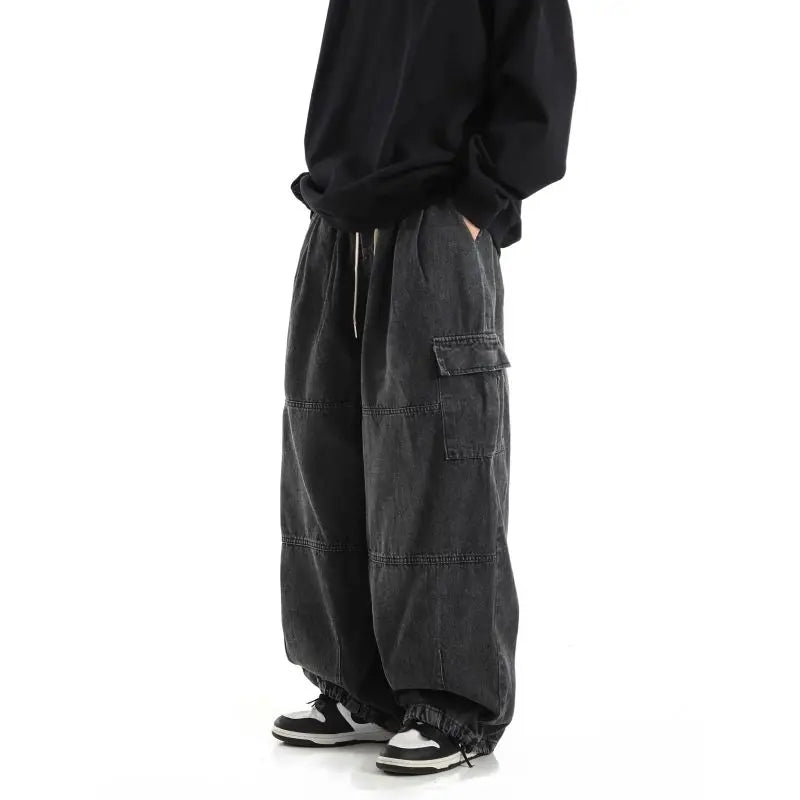Black Relaxed Utility Denim Trousers