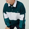 Color Blocked Spliced Long Sleeve Placket-Neck T-Shirt