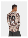 Terrain-Print Waffle Texture Long Sleeve T-Shirt