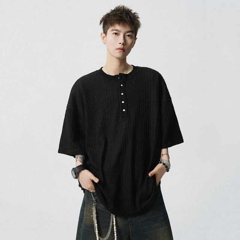 Iced Button Design Block-Color Color Round T-Shirt