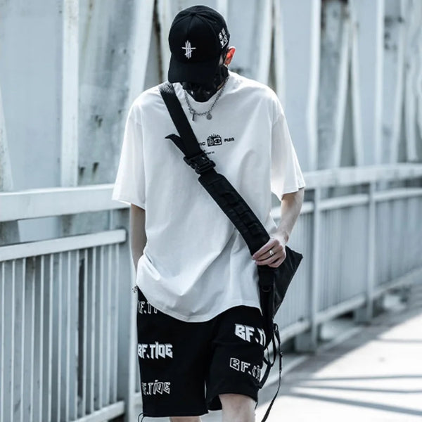 Geometric Print Techwear Rebel-Cut Style T-Shirt alternatif görünüm
