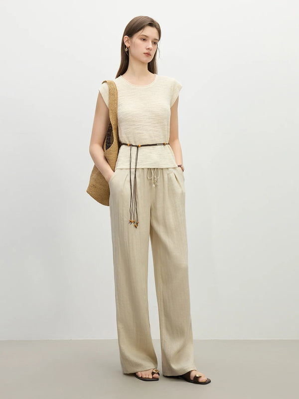 Linen Elastic High-Rise Trousers