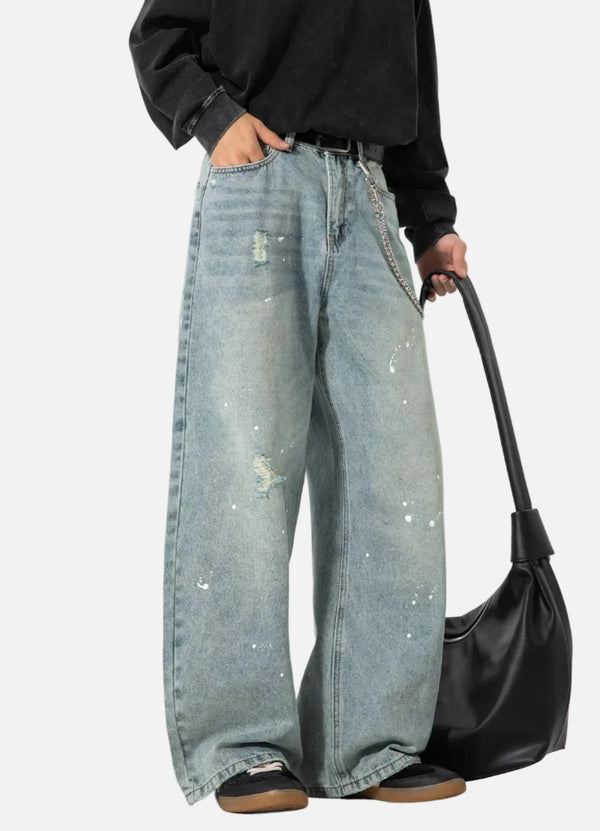 Japanese Style Rinse Splatter Relaxed Fit Denim alternatif görünüm