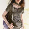 Aged Mosaic Raw-Edge Aesthetics Halter T-Shirt