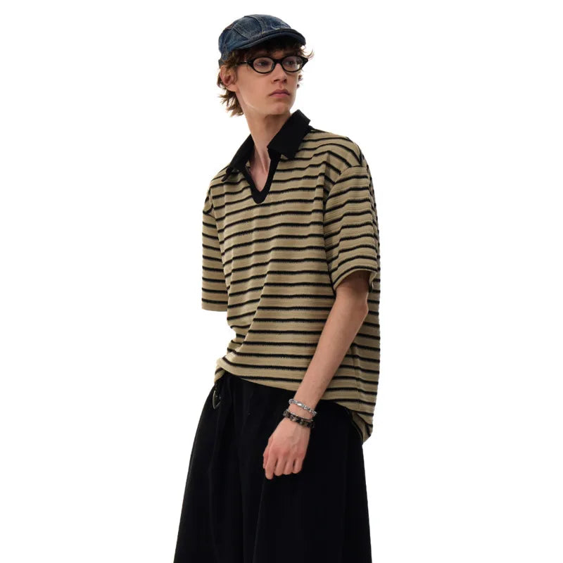 Enduring Back-In-Time Polished Color Block Collar-Knit Neck T-Shirt