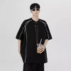 Block-Style Air-Light Stars-and-Stripes Black Short Sleeve T-Shirt