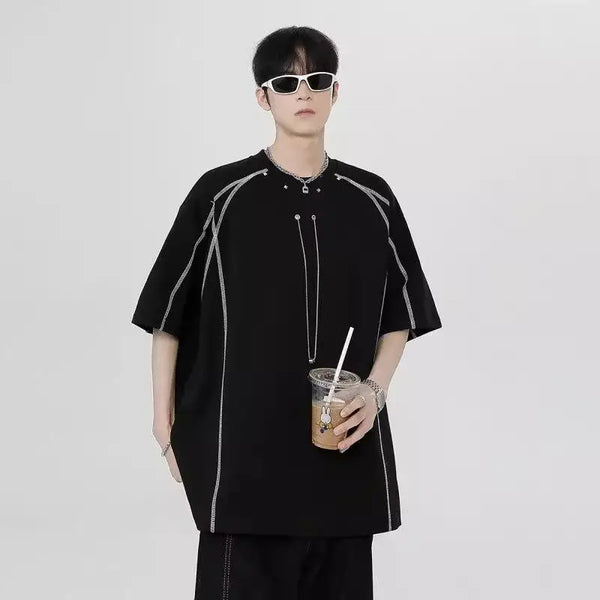Block-Style Air-Light Stars-and-Stripes Black Short Sleeve T-Shirt