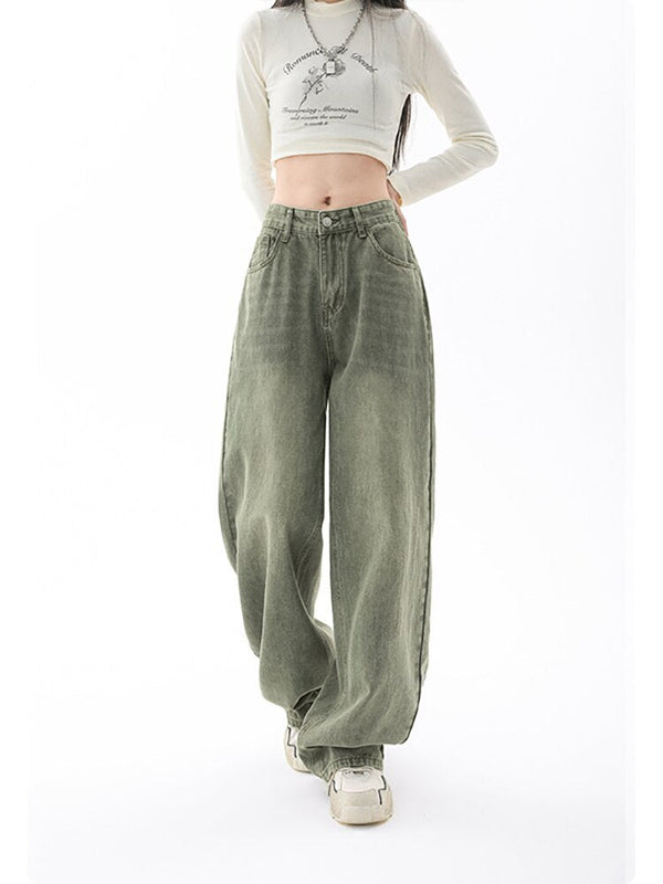 Olive Baggy High-Rise Trousers alternatif görünüm
