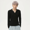 V-Neck Knit Button Long Sleeve Tee