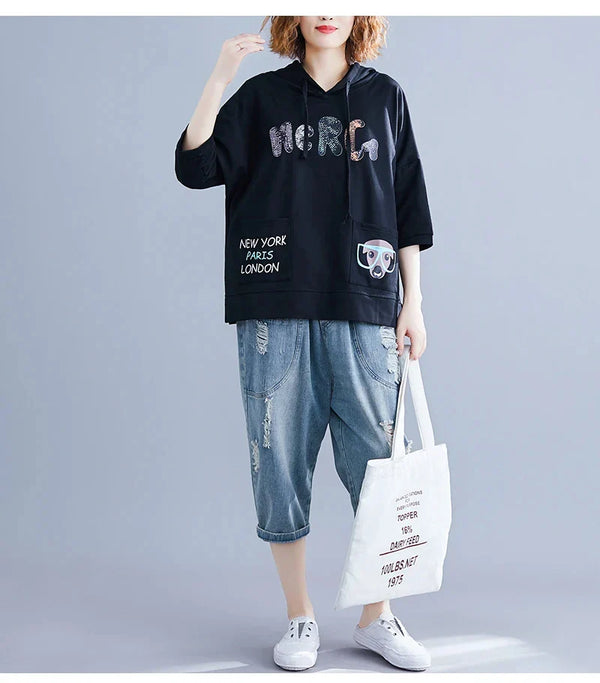 Script Hood Cute Casual Top