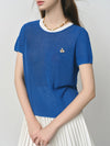 Women Old School Everyday Blue Nautical Style Knit T-Shirt