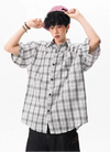 Mens Summer Plaid Oversized Casual Top