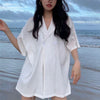 White K-Style Relaxed Button Blouse