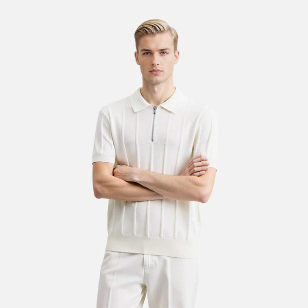 Sleeve Short Zipper Half Knitted Flexible T-Shirt alternatif görünüm