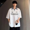 Sharp-Cut Easy-Fit Lapel Laid-Back Short Sleeve Collar-Knit T-Shirt