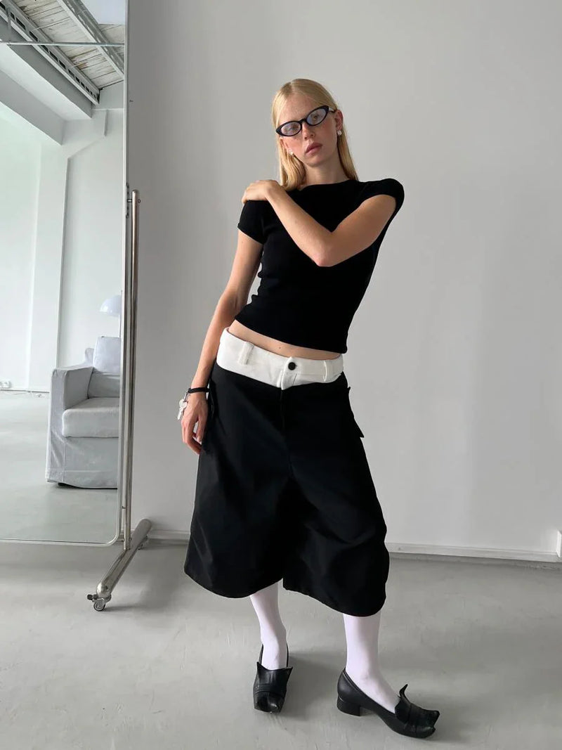 Signature Black Color Block Utility Denim Shorts