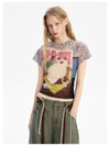 Women Nostalgia Whisker Print Short Sleeve T-Shirt