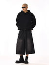 Men Black Wide Leg Cleanfit Denim Shorts