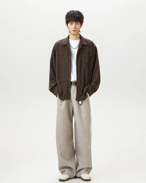 Brushed Flannel Retro Camp Collar Shirt alternatif görünüm