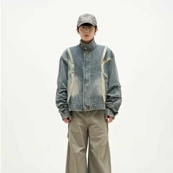 Elegant Pintuck Stitch Batik Denim Jacket alternatif görünüm