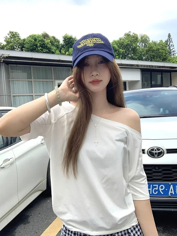 Off-Shoulder Relaxed Girl Soft T-Shirt alternatif görünüm