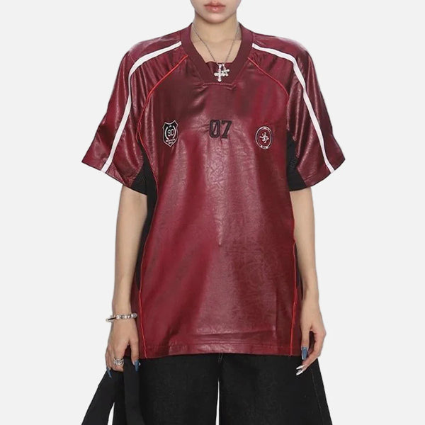 Stars-Spangled Heat-Wave Short-Sleeved Leather T-Shirt