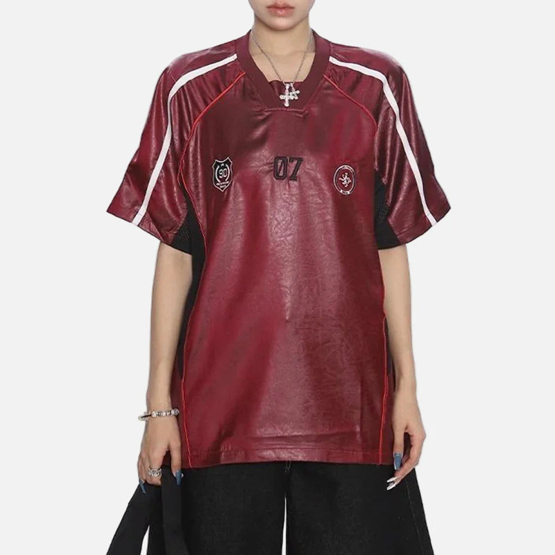 Stars-Spangled Heat-Wave Short-Sleeved Leather T-Shirt