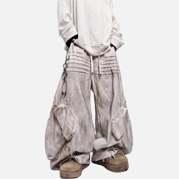 Minimalist Elastic Waist Pintuck Bell Leg Denim alternatif görünüm