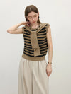 Women Throwback Multi-Stripe Knit Warm-Season Sleeveless Sweater