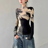 Chic Mosaic High Neck Slim T-Shirt