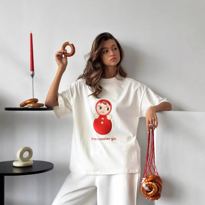 Nostalgia Minimal Illustrated Nesting Doll Print T-Shirt
