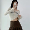 Time-Worn Letter Print Ribbed Midriff T-Shirt