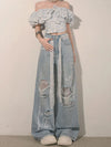 Women High-Rise Torn Tie Mosaic Denim