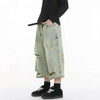 Faded Straight Fit Cropped Denim Shorts