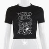 Y2K Gotik Baskılı Crop Top, yakın çekim — Navra Wear