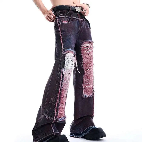 Heritage Easy Contrast Color Sequin Splicing Denim