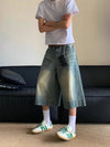 Rinse Blue Wide Leg Denim Shorts